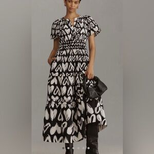 Anthropologie Black and White Heart Maxi Dress
